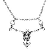 Medsor Punk Skull Necklace Captivity Gothic Silver Halloween Skeleton Pendent Jewelry Gift for Men and Women