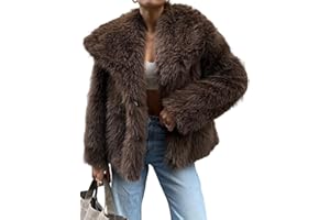 Yimoon Womens Faux Fur Coat Lapel Open Front Fluffy Shaggy Jacket Winter Warm Furry Overcoat