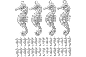SAFIGLE 50pcs Seahorse Pendant Necklace Animal Charms Sea Horse Jewelry Pendant Silver Stainless Steel