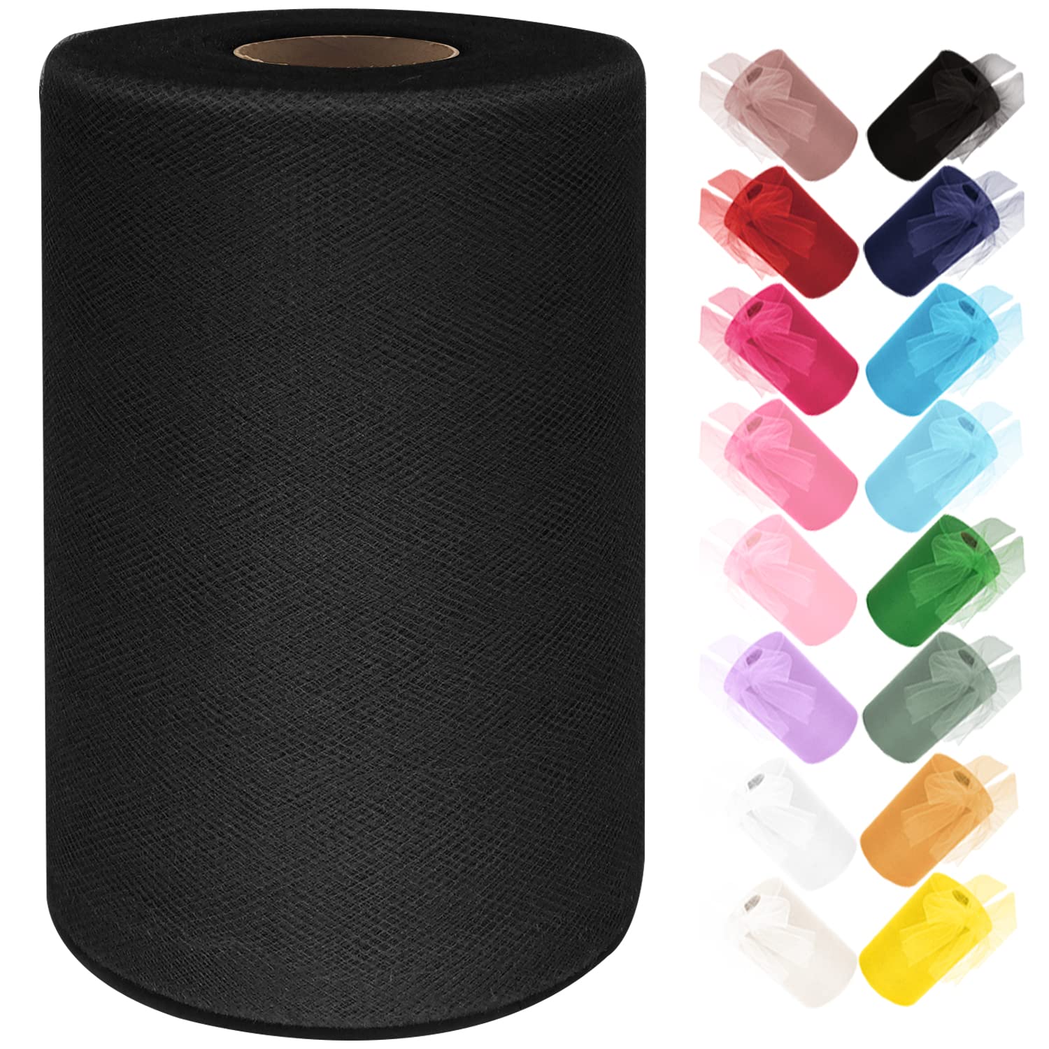 Ableme Deco Tulle Fabric Roll 6 Inches x 100 Yards (15cm x 91m) Tulle for Tutu Skirts Pom Poms Gift Wrapping Baby Shower Wedding Decor (Black)