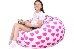 Lukeight Stuffed Animal Storage Bean Bag Chair Cover for Kids, Zipper Beanbag Chair Cover for Organizing Toddler & Kids' Rooms Plush Toys (Heart Velvet, XX-Large)