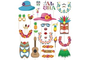 MOON BOAT 60pcs Luau Photo Booth Props - Hawaiian/Tropical/Tiki/Summer Pool Party Decorations Supplies (Assembly Needed)
