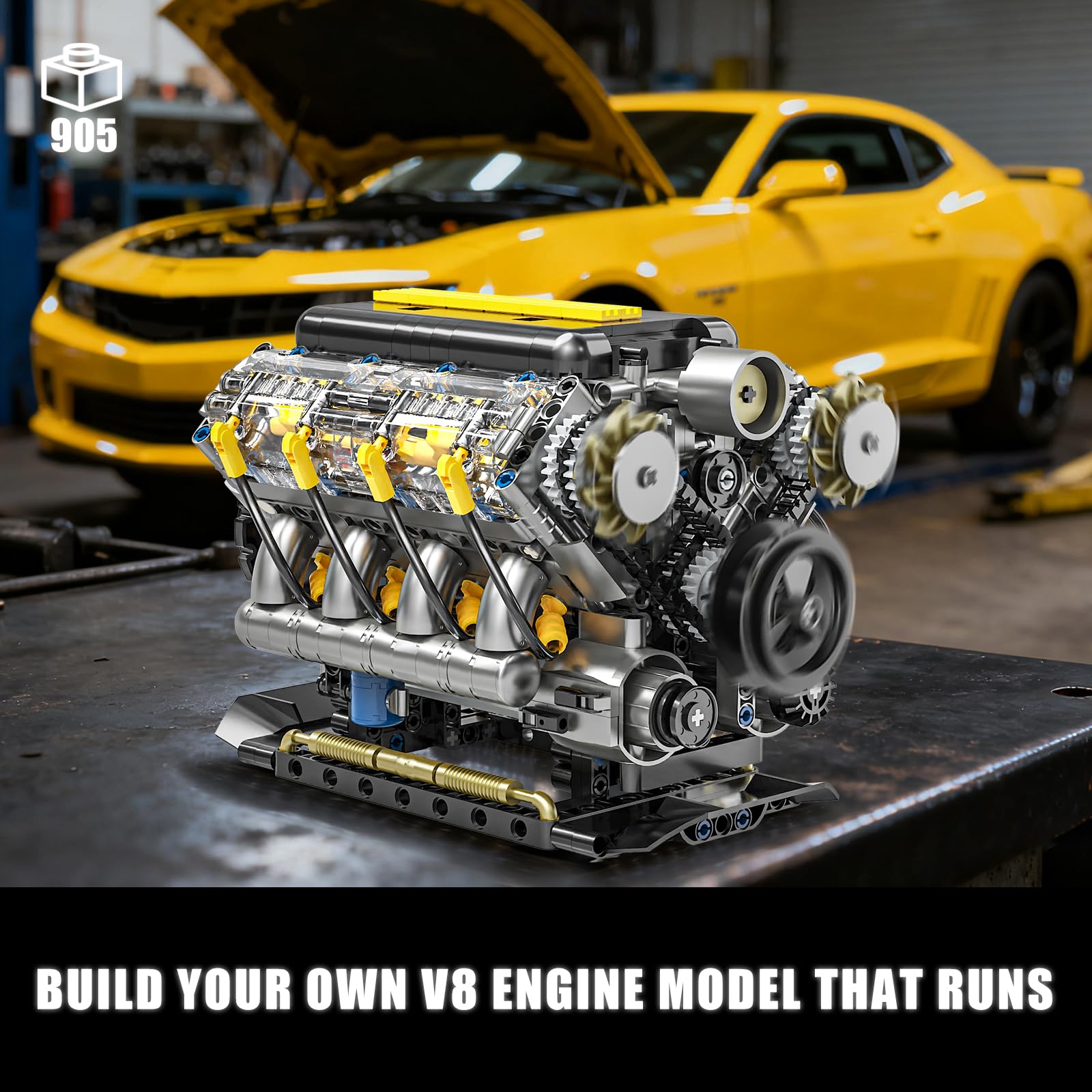 Technik V8 Motor Bausatz Bausteine Klemmbausteine, Ideas Mini V8 Eigene Modellbausatz für Erwachsene, Kompatibel mit Lego Set, STEM Spielzeug Geschenk für Auto Fans und Jungen ab 14 Jahren (905 Teile) 5