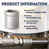 Bwintech 3Pcs 1 Inch Female BSP to Female Stainless Steel 304 Coupling view 4
