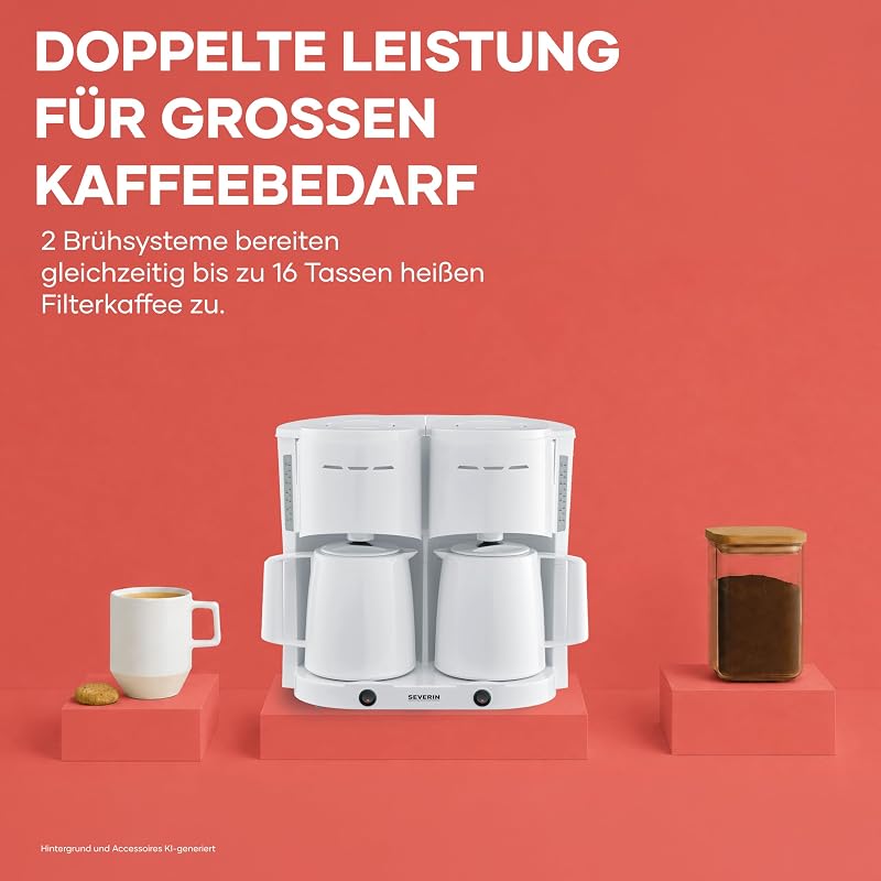 Filter-Kaffeemaschine, 2 Thermokannen, bis zu 16 Tassen, 2L, weiß