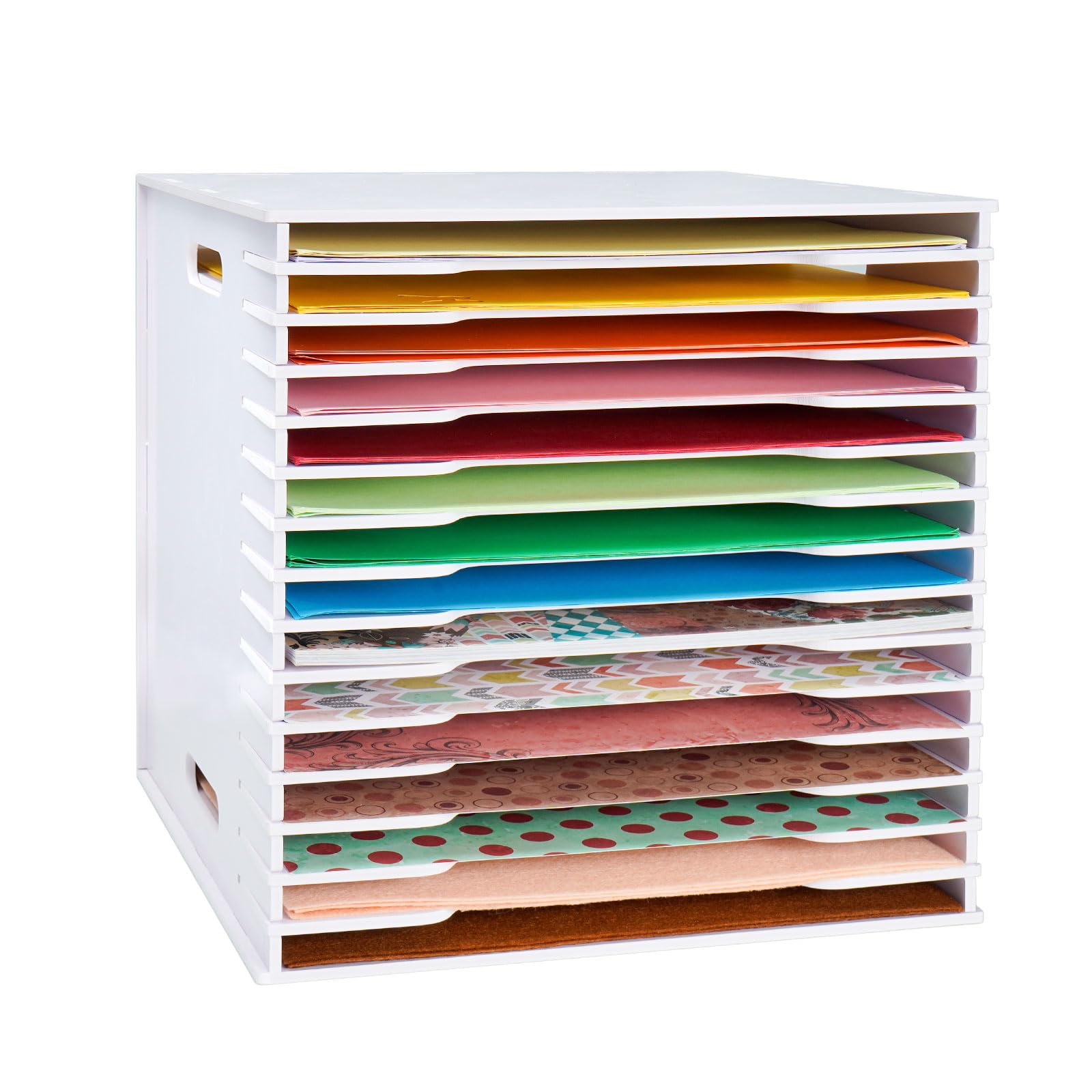 Photo 1 of SANFURNEY Scrapbook Paper Organizer for Sizes 12" x 12", 15 Slots File Sorter Storage, Document Holder, Desktop Scrapbook Paper Organizer Rack for Home Office School (White, 15 Slots - Standard Size)