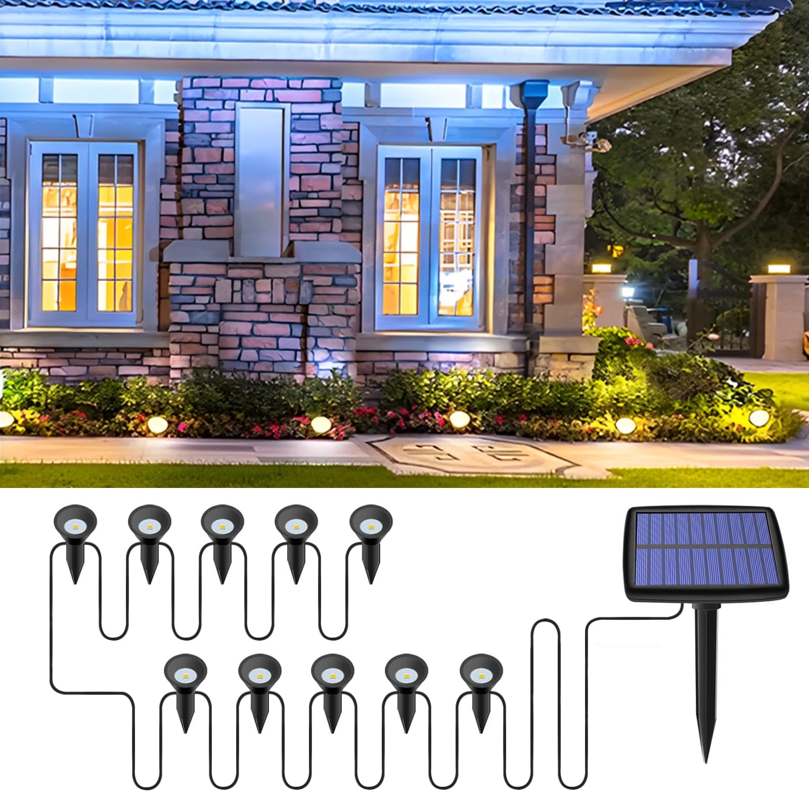 Solar Garden Lights Outdoor - 10 LED Waterproof Ground Lights for Yard, Lawn, Pathway, Patio - 3000K Warm White