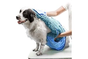 Tuff Pupper Quick Dry Towel for Dogs | Ultra Absorbent Microfiber Shammy | Extra Large 35x15 Size Dog Bath Towel | Comfortable Hand Pockets | Indoor Outdoor Use | Durable Material | Machine Washable