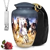 LIFAG Horse Cremation Urns for Men & Women with Cremation Necklace & Velvet Bag | Running Horses in Desert Theme Urns for Human Ashes Adult Man | Large Urn for Ashes Adult Male & Female - Gray, 220lbs