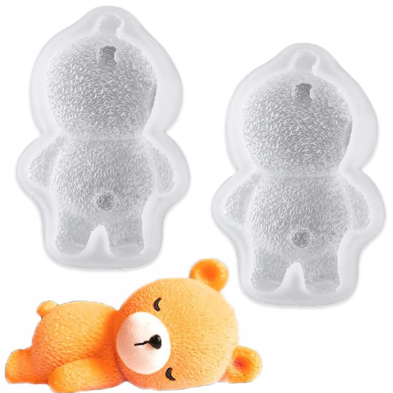 Photo 1 of 2 PCS Lying Bear Fondant Mold 3D Chocolate Silicone Mold Cute Teddy Bear Decorating Mold for DIY Dessert Baking Cake Cupcake Topper Jello Ice Cube Soap Topper Polymer Clay Resin Epoxy Gum Paste Mold