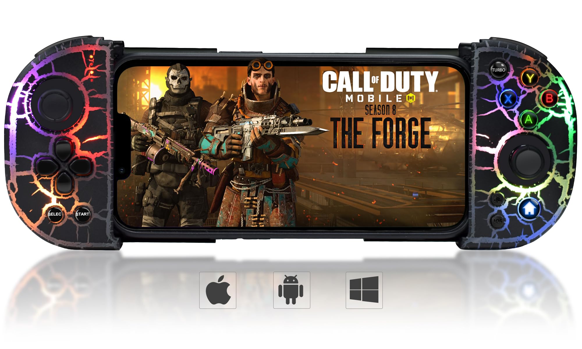 Joso Phone Game Controller for Android/iPhone/PC, Wireless Controller for iOS with Unique Cracked Surface Design/RGB Lightning Programmable/Turbo, Play Call of Duty Mobile, Genshin Impact & More