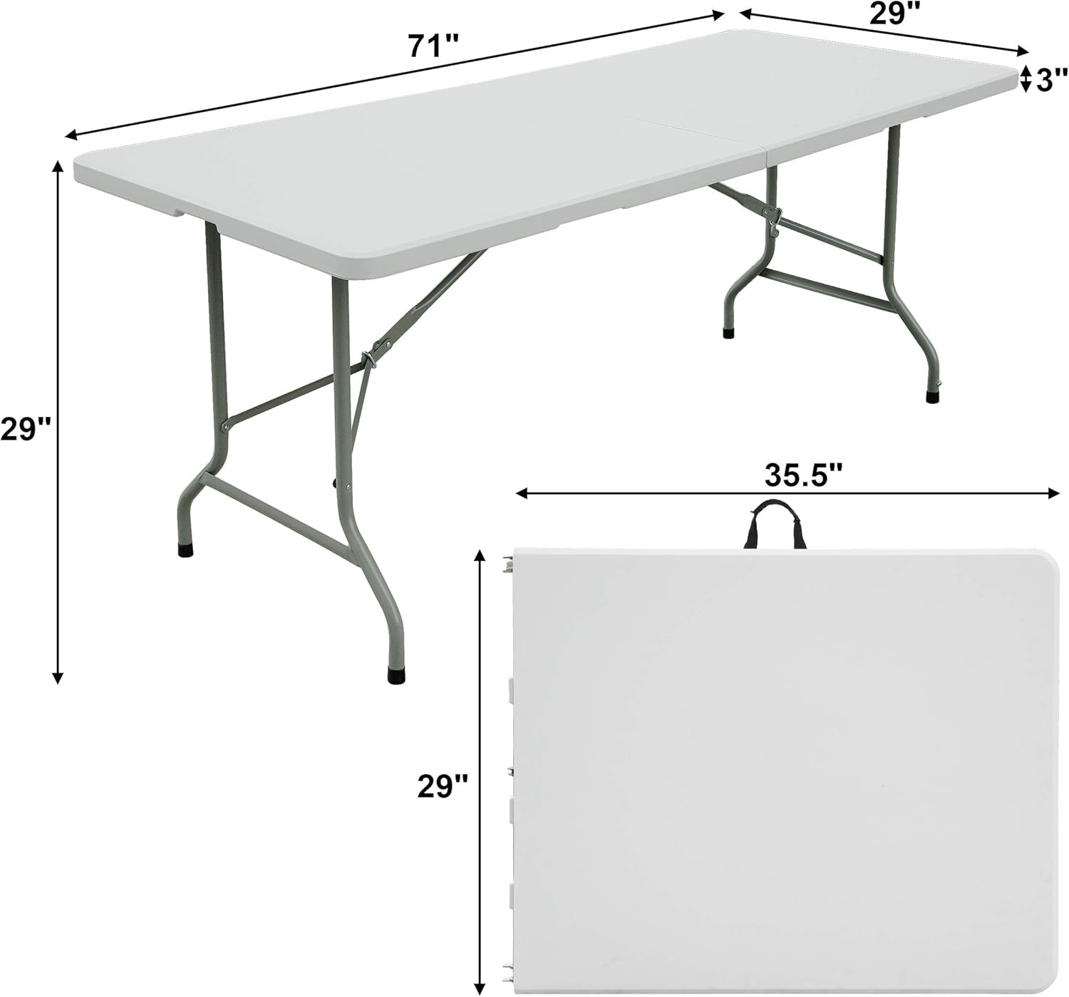 FORUP 6ft Table, Folding Utility Table, Fold-in-Half Portable Plastic Picnic Party Dining Camp Table (White): Kitchen & Dining