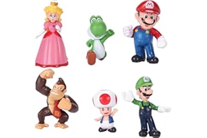 BLUE BARE Mario & Luigi Figurines Toy Cake Toppers, Birthday Party Decoration Set Mystery Box Room and Office Decor Collection (6-Pack)