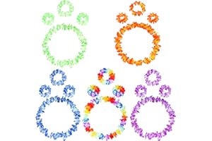 5 Set 20pcs Hawaiian Leis Elastic Flowers Necklaces, Headbands and Wristbands Tropical Luau Party Decorations Supplies Birthd