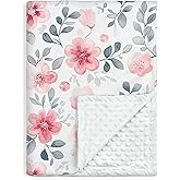 Floral Minky Baby Blanket 30 x 40 Inches for Boys Girls, Soft Plush Receiving Blanket with Dotted Back, Gift for Toddler Newborn Infant Christmas Birthday Baby Shower