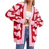 Saodimallsu Womens Heart Cardigan Sweaters Cute Valentines Oversized V Neck Button Up Winter Sweater Coats