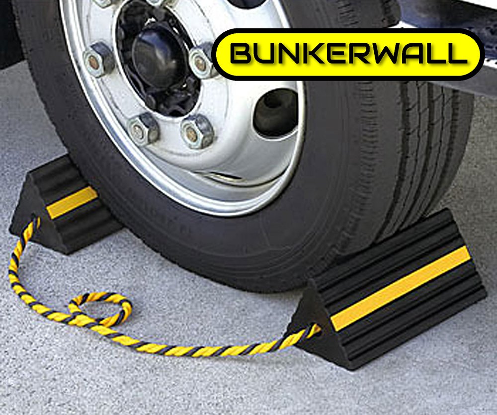 BUNKERWALL Industrial Rubber Wheel Chock Blocks with Rope 9.6" Wide, 5