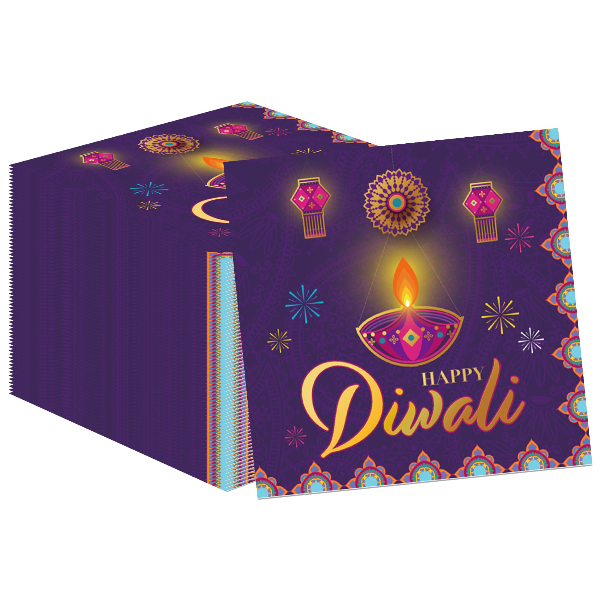 Photo 1 of 40Pcs Indian Diwali Light Party Napkins, Diwali Paper Cocktail & Luncheon Napkins Set with Happy Diwali Design, Diyas, Mandala & Rangoli Patterns, Indian Festival of Lights Theme Decorations