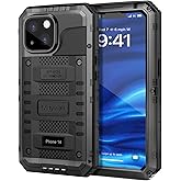 Mitywah Waterproof Case for iPhone 14, Heavy Duty Shockproof Case with Built-in Screen Protector, Full Body Underwater Protective Metal Case 6.1 inch, Black