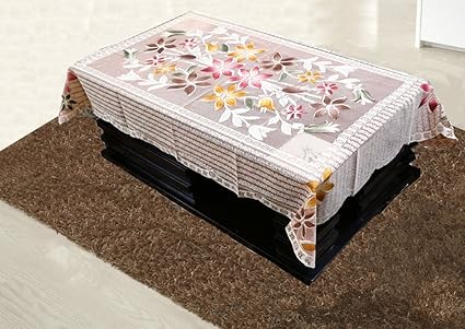 Kuber Industries Floral Cotton Center Table Cover for 4 Seater, Brown