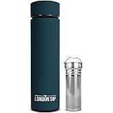 London Sip Multi-Purpose Tea Infuser Travel Mug and Tumbler Fruit Infuser Flask Hot and Cold Double Wall Stainless Steel Thermos with Extra-Long Infuser, Midnight Teal