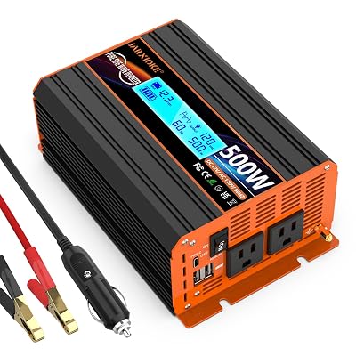 500 Watt Pure Sine Wave Power Inverter 12V DC to 110V 120V Converter for Home, RV and Off-Grid Solar Systems with Type-C Port, 2 AC Outlets, 2 USB Ports, LCD Display