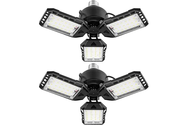 Aoretic LED Garage Lights Bulb-2 Pack Led Shop Light with 3 Deformable Panels, Basement Barn Light Garage Ceiling Lights, E26