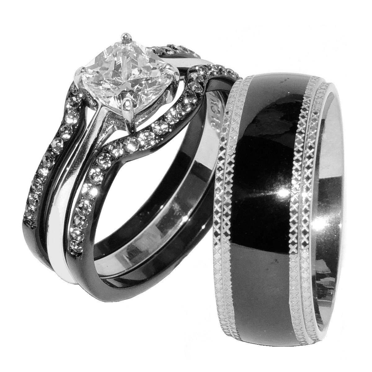 Black wedding rings sets for him and her Black And White Gold Wedding Rings - Wedding