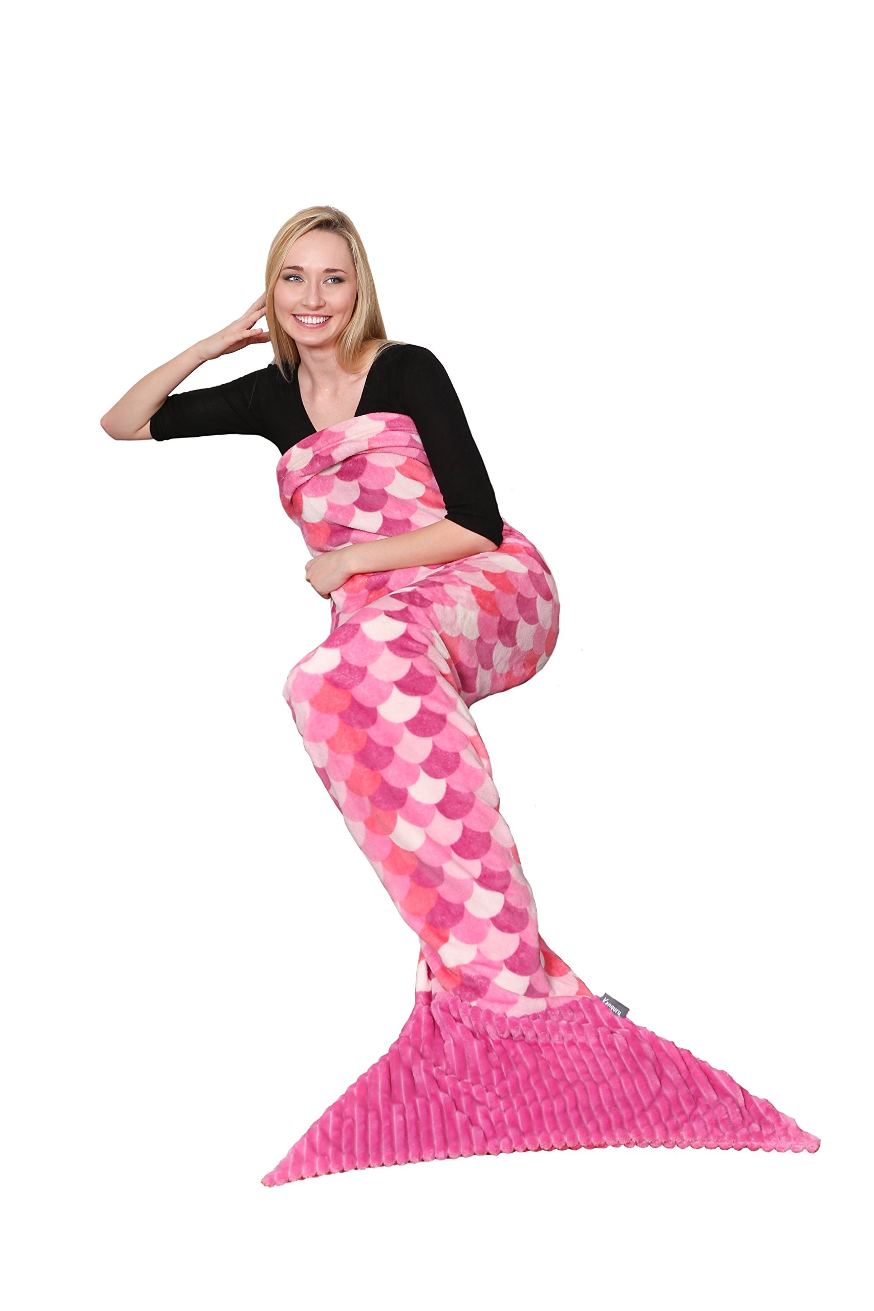 Kanguru Mermaid Tail, Snuggle Blanket, Gifts for Women, Polyester, Pink, Single