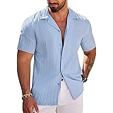 COOFANDY Men's Casual Shirts Short Sleeve Button Down Shirts Fashion Textured Summer Beach Shirt