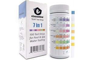 Pool and Spa Test Strips Kit, 7 in 1, 7-Way, 100/Pack, Free and Total Chlorine, pH, Total Hardness, Total Alkalinity & CYA, eSeasongear TS107