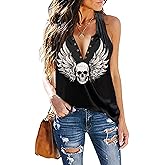 Fensajomon Skull Shirt for Women V Neck Lace Up Sleeveless Casual Summer Workout Yoga Tank Top