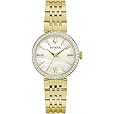 Bulova Ladies' Classic Crystal Stainless Steel 3-Hand Quartz Watch, White Mother-of-Pearl Dial
