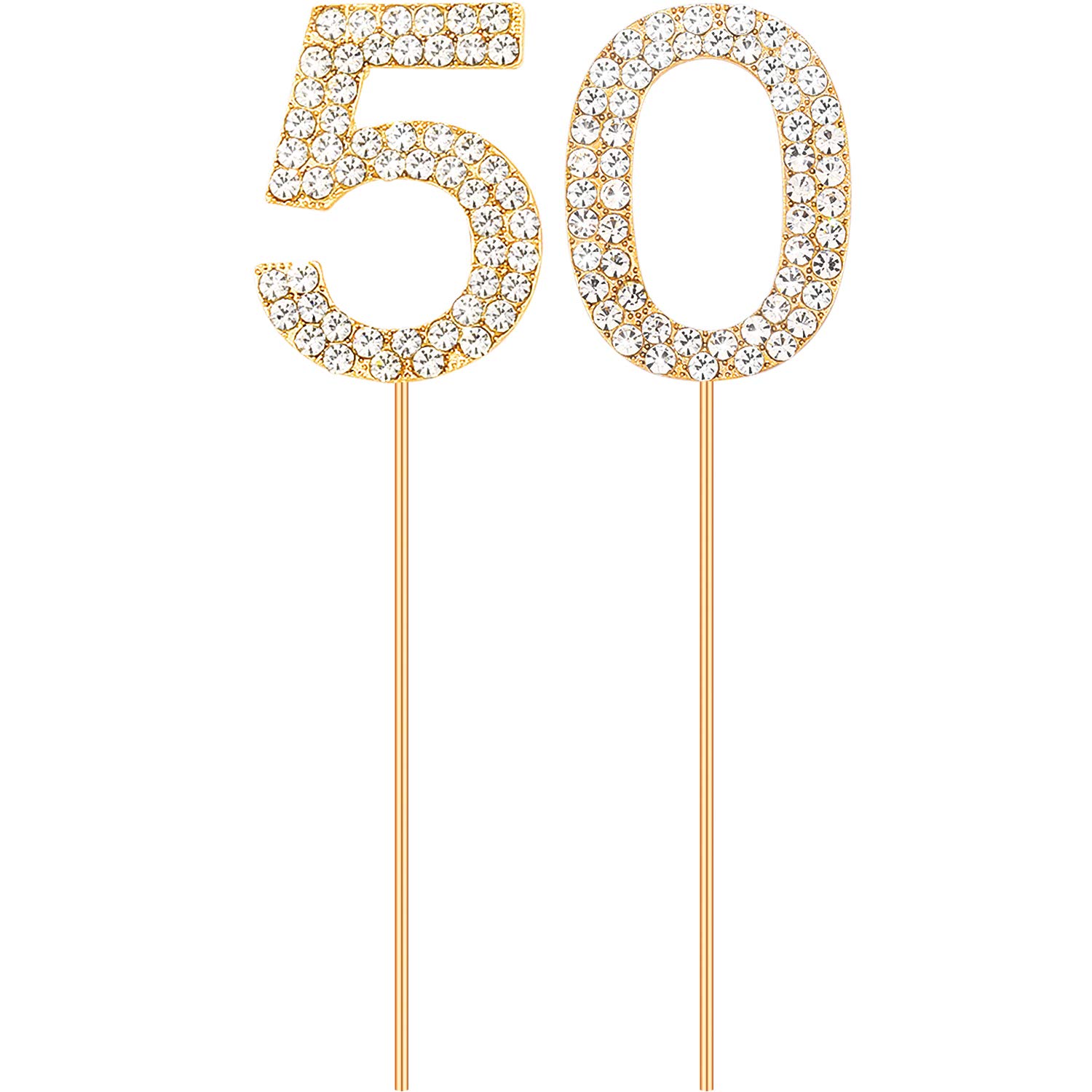 50 Cake Topper Crystal Rhinestones Decorative Cake Topper for 50th Birthday Party or Anniversary Party Supplies (Gold)