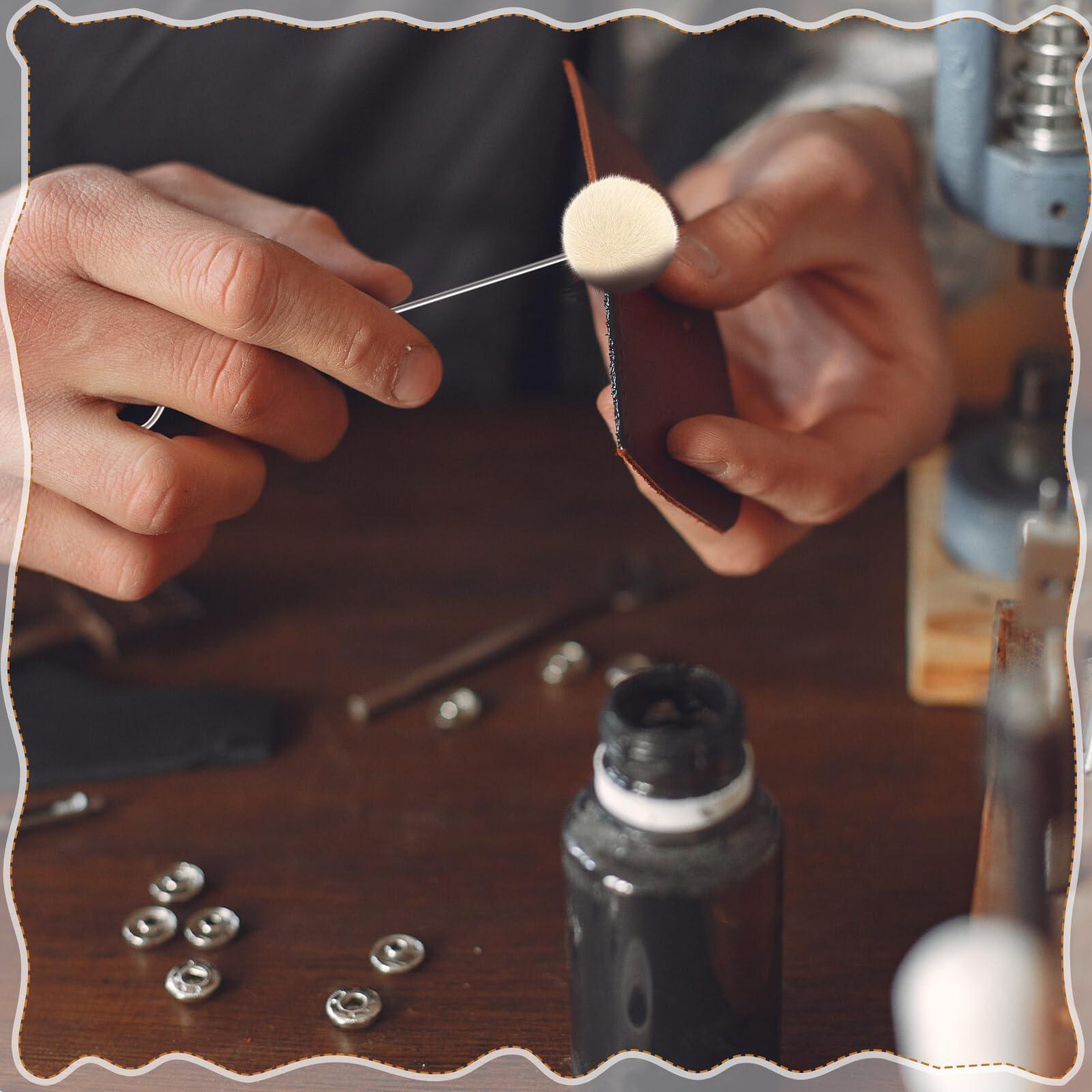 EYBDYB 10 Pack Wool Daubers Ball Brush with Metal Handle – Leather Dye Applicator Tool for Leather Crafting, Gluing, Staining, Shoe Polish & DIY Projects