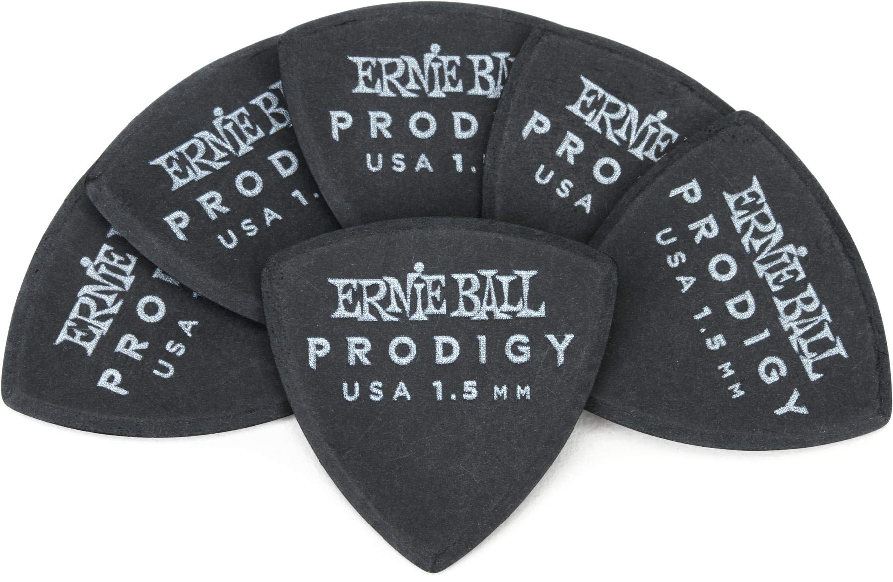 Ernie Ball 1.5 mm Black Large Shield Prodigy Picks 6-pack