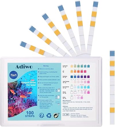 Adiwo 7 in 1 Aquarium Test Kit 100 Pcs pH Nitrite Nitrate KH GH Chlorine