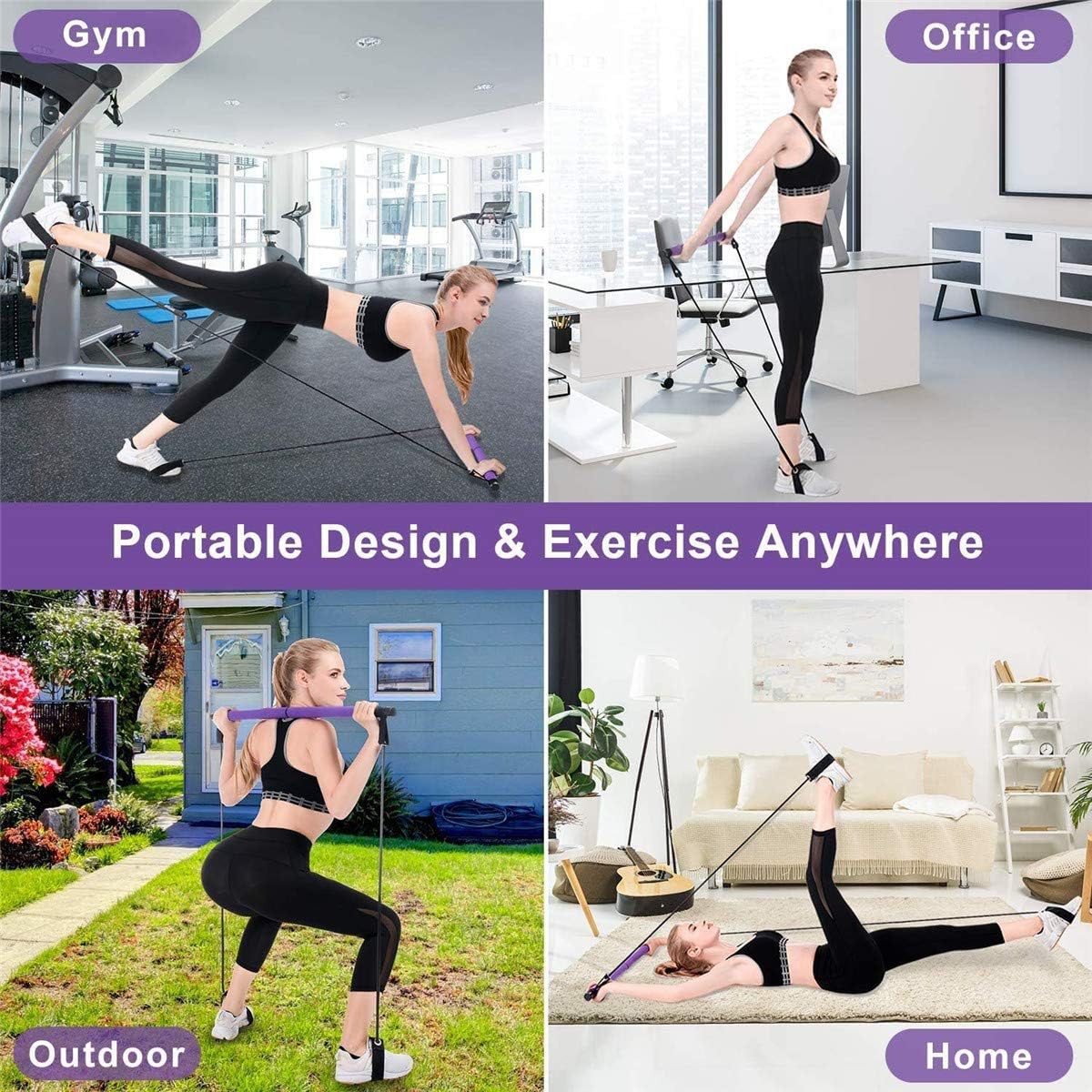 ADO Stap Pilates Stick Portable Pilates Bar Kit Resistance Band Set for Legs, Butt, Back, Arms, Shoulders Total Body Workout : Sports & Outdoors