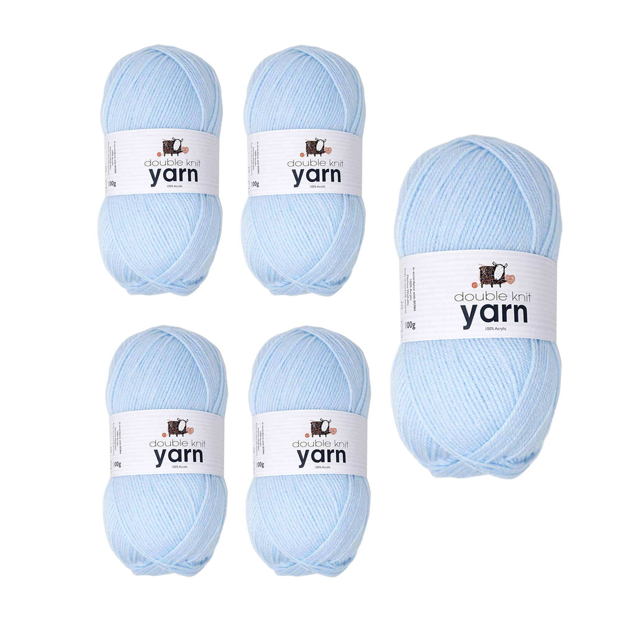 Korbond DK Light Blue Yarn - 5 x 100g Acrylic Wool - Lightweight, Hypoallergenic & Durable Double Knit Crochet Yarn Knitting Wool (1450m Total) — image 1