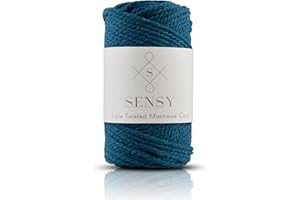S SENSY Sensy Premium Macrame Cord 3mm 100% Cotton, 245 Feet, 3 Strand Twisted, Macrame Rope, Macrame String Cotton Yarn, Macrame Yarn (Peacock)