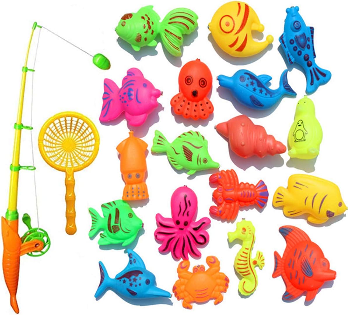 Fanct 22Pcs Baby Kids Magnetic Fishing Toys Bathing Toy Set with Pole Rod Net Children Gift