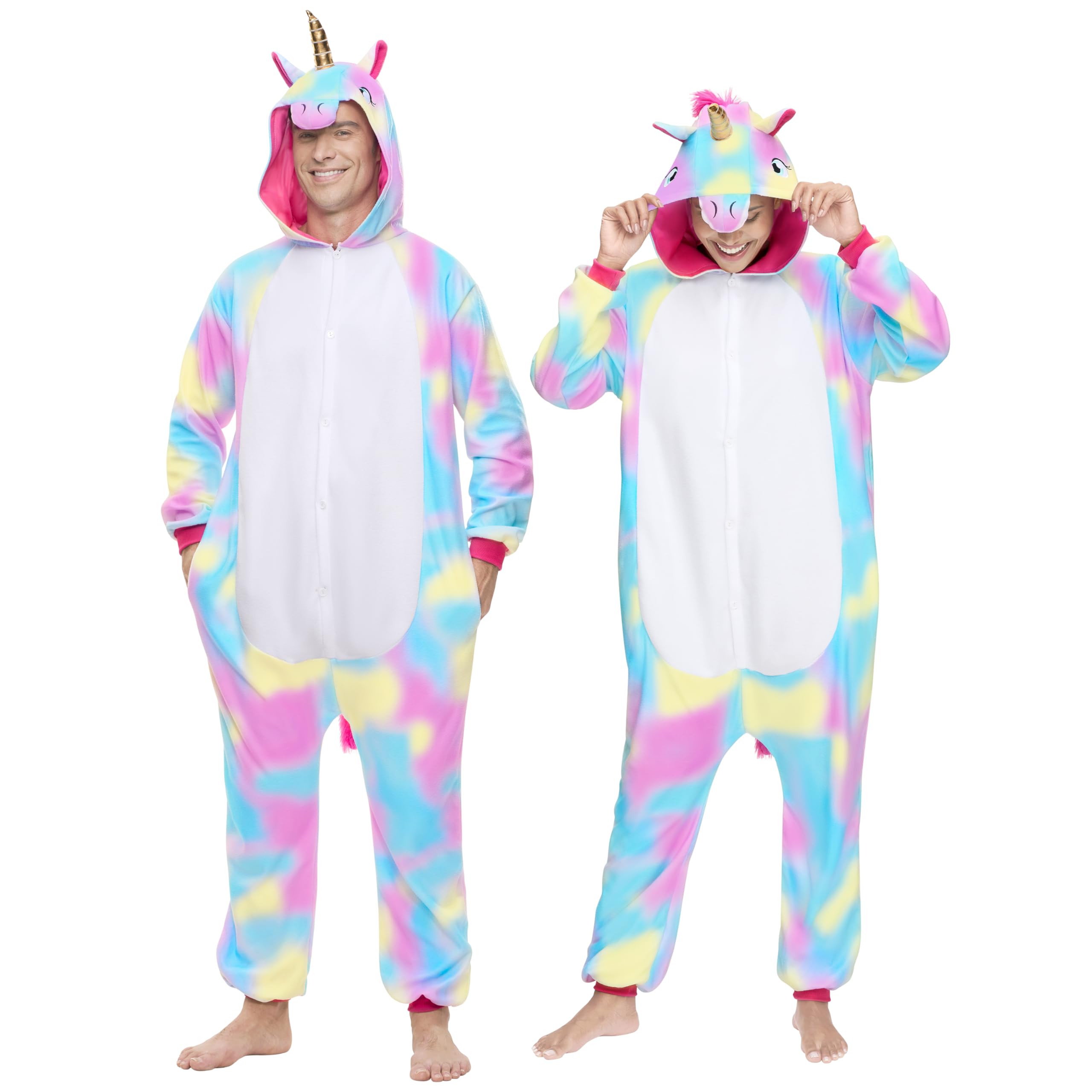 Spooktacular Creations Unisex Adult jumpsuit Plush jumpsuit Blue Colorful Unicorn Animal Costume M — image 1