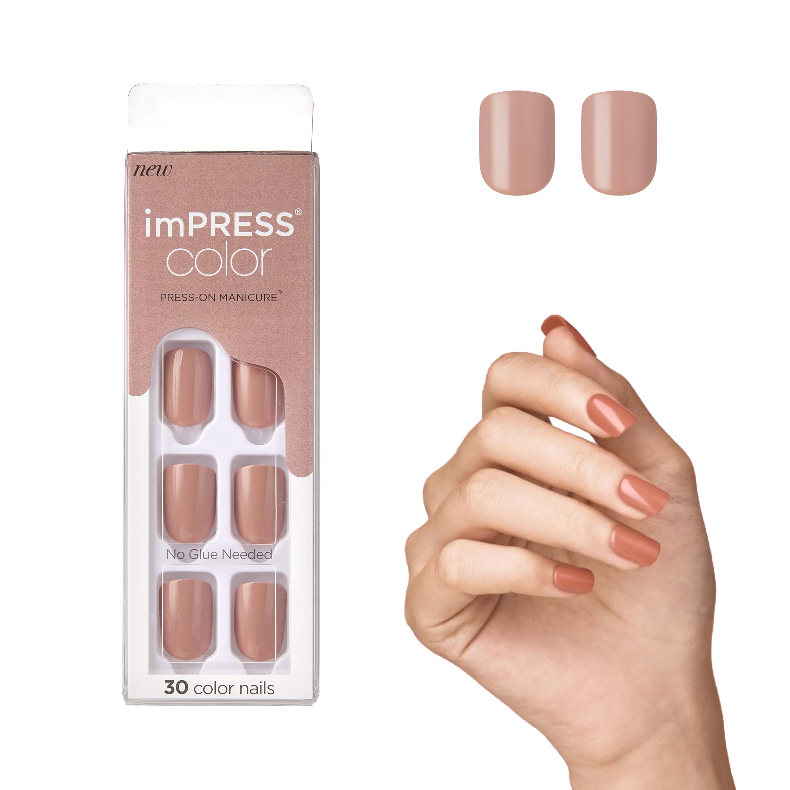 KISS imPRESS No Glue Mani Press On Nails, Color, 'Sandbox', Pink, Short Size, Squoval Shape, Includes 30 Nails, Prep Pad, Instructions Sheet, 1 Manicure Stick, 1 Mini File