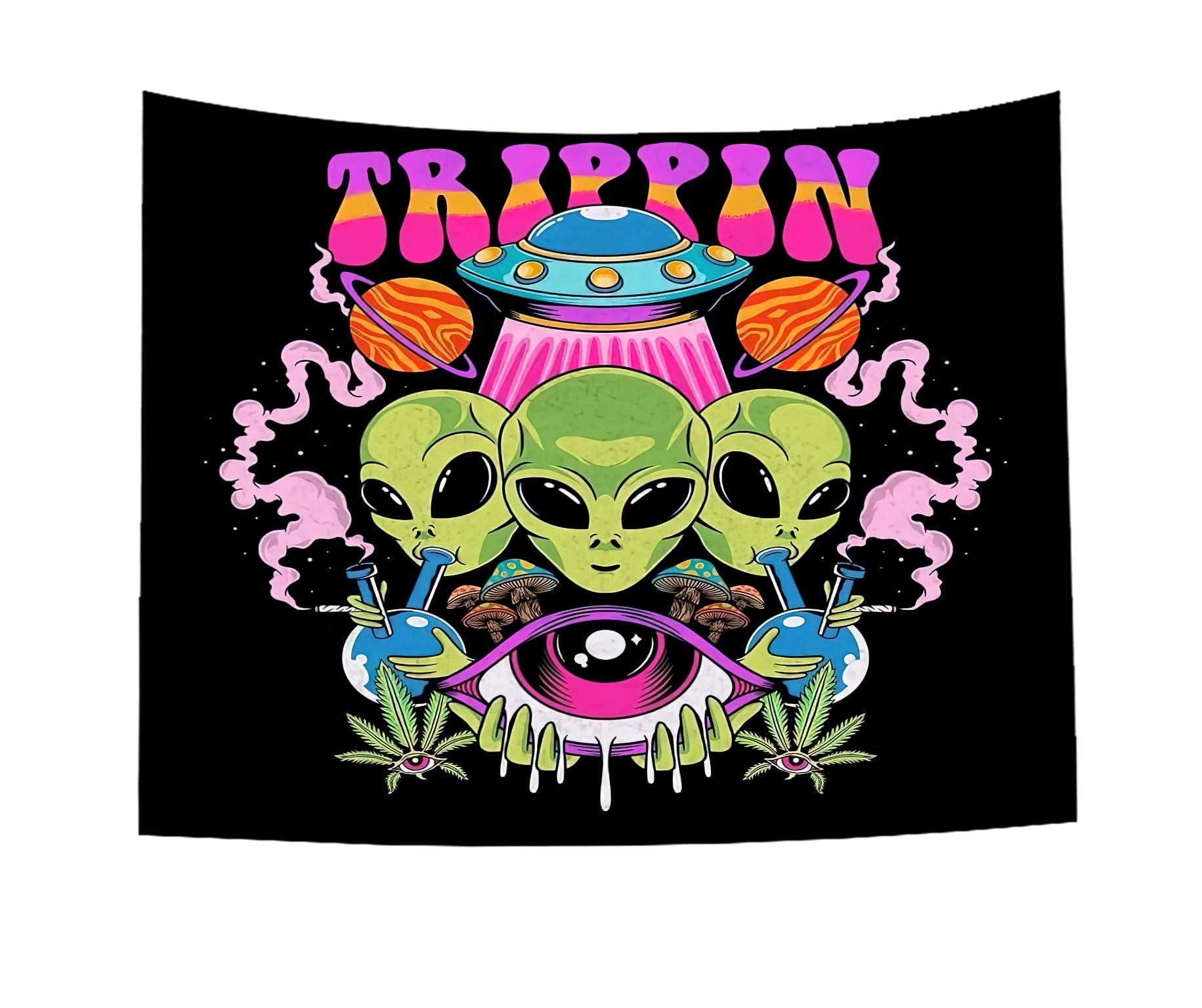 FENDROM Magical Trippy Smoke Alien Tapestry Funny Cool UFO Home Decor Wall Hanging for Living Room Bedroom Dorm, L 79' ( L ) x 59' ( W ) (200X150)