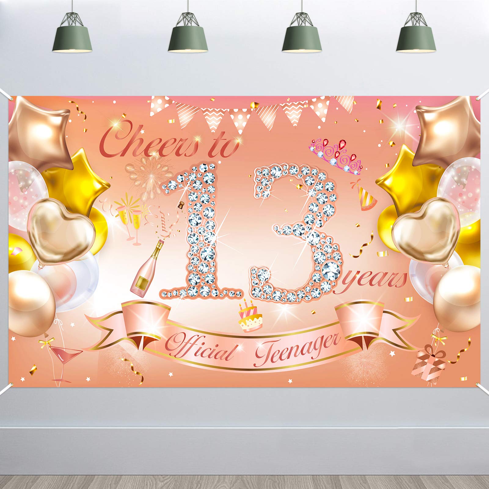 HOWAF 13th Birthday Banner for Girls - Rose Gold Decoration, Fabric Poster for Teens Background, Photo Booth for Garden Table Wall Decoration