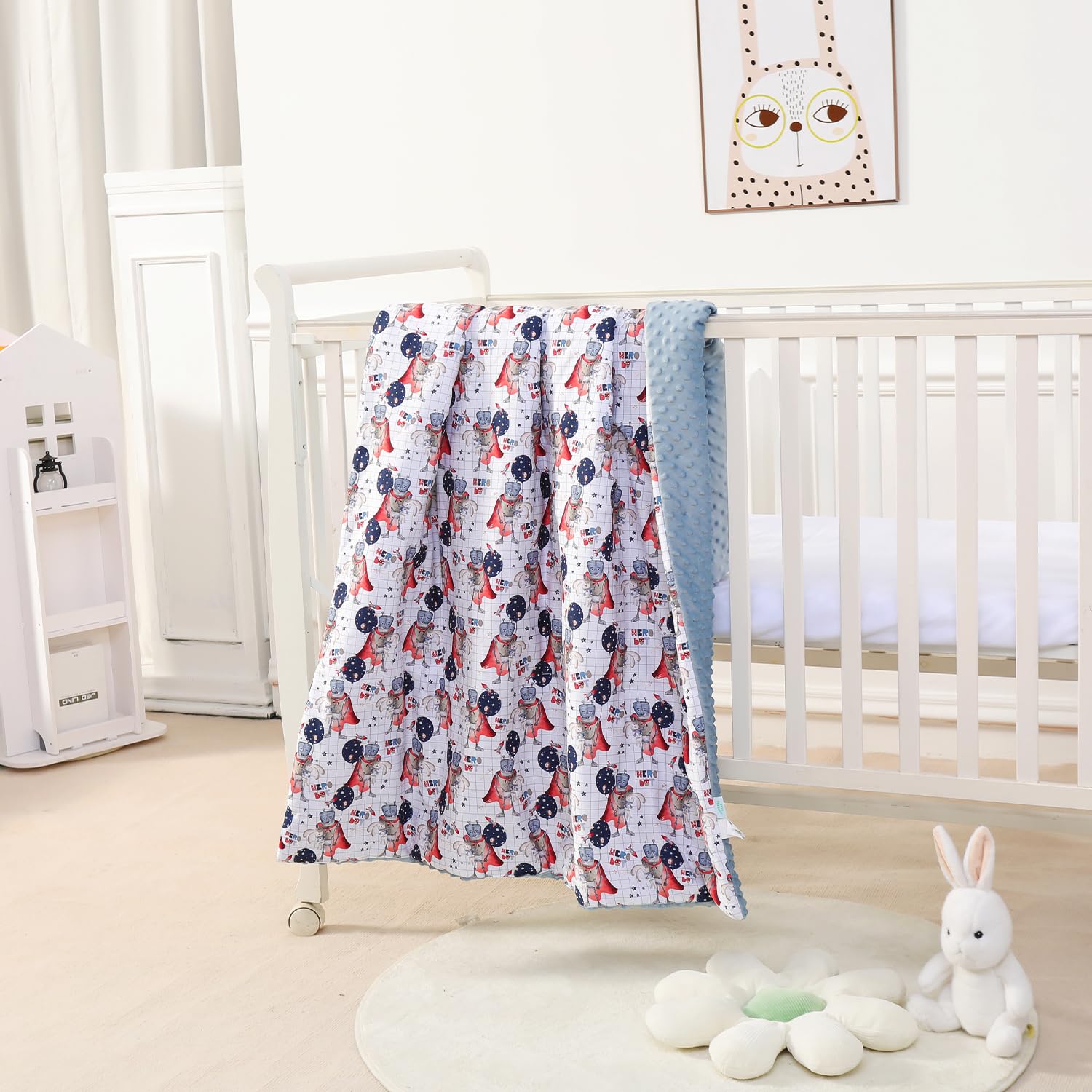 Baby and Toddler Blanket in Cotton and Soft Minky Oeko Tex - 75x100 cm - Thick Cot Blanket Polyester Filling - Comfort - Baby Swaddle, Comforter, Nap, Preschool - Newborn Gift for Girl or Boy — image 1