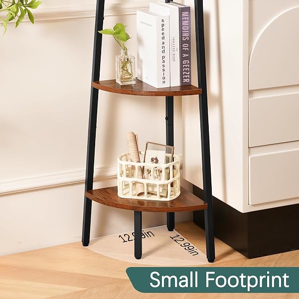 YOOBURE CORNER SHELF, 5-TIER CORNER BOOKSHELF WITH METAL FRAME & WOOD LADDER SHELVES – DISPLAY SHELF & TALL BOOKCASE, PLANT STAND FOR HOME DECOR – BEDROOM, LIVING ROOM, OFFICE