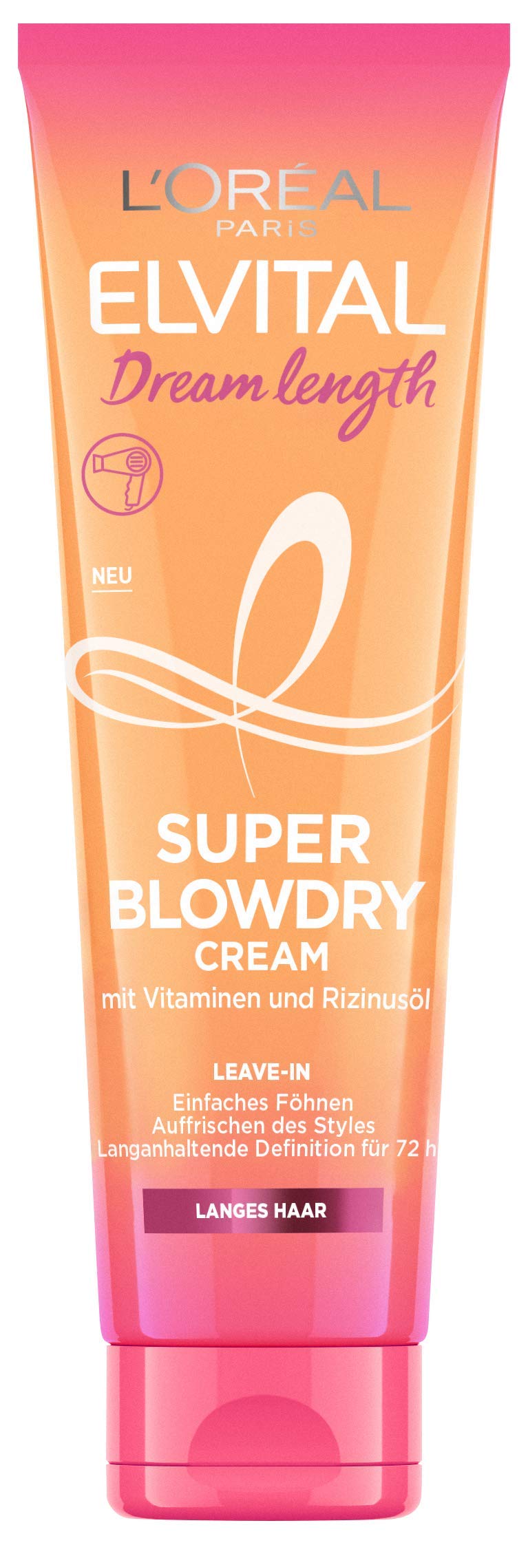L'Oréal Paris Elvital Dream Length Super Blowdry Cream Heat Protection for Long, Damaged Hair, Leave-In Hair Treatment Against Split Ends, Anti Frizz and Anti Hair Breakage, No Rinse, 1 x 150 ml