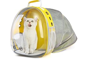 DUANY STORE Cat Backpack Carrier Expandable Ventilate Transparent Pet Dog Backpack for Large Cats Hiking, Travel, Outdoor, Airline-Approved Space Capsule Backpack (Yellow)