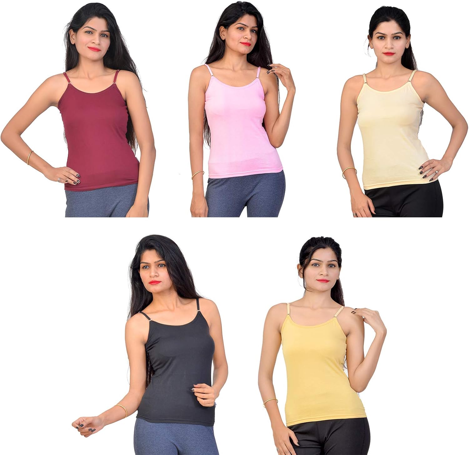 Adjustable Strap Camisole for Women Combo 100 Combed Cotton Slips